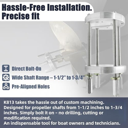 K813 Boat Prop Puller for 3 & 4 Blade, Marine Propeller Puller Kit, Heavy-Duty Boat Propeller Removal Tool Upgrade from K812, for 1-1/2" to 2" Prop Shafts, for Hub up to 3.75" 3-Blade, 4.125" 4-Blade