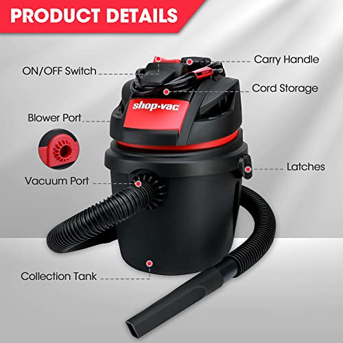 Shop-Vac 5760288 2.5 Gallon Wet/Dry Vacuum, 2.5 Peak HP, 1.25 Inch Diameter x 4 Ft Hose, Portable Compact Design - color: Black