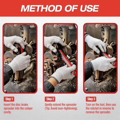 360° Ratcheting Brake Caliper Press Tool, For Quick Brake Pad Changes | Brake Caliper Tool with Piston Press Tool & 2 Steel Plates, Includes 2 Caliper Hooks + 1 Pair Gloves,Caliper Compression Tool