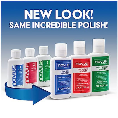 NOVUS-PK1-2 | Plastic Clean & Shine #1, Fine Scratch Remover #2, Heavy Scratch Remover #3 and Polish Mates Pack | 2 Ounce Bottles - color: Plastic Restorer Kit (3-in-1), size: 2 Ounce