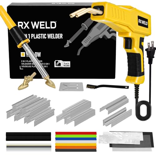 RX WELD 2-in-1 Plastic Welder, 1000PCS Hot Stapler Repair Kit | Soldering Iron, Repair for Automotive Car Bumper DIY, Patent Number D1052628 - color: Yellow