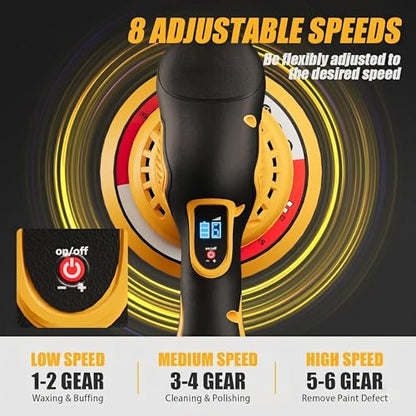 Car Detailing and Polishing Compatible with Dewalt 20V Battery, 5500 RPM Dual-Action Polisher with 8 Variable Speeds -Battery Not Included - color: Yellow