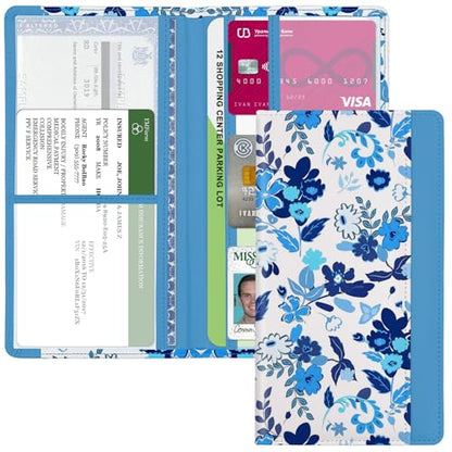 Car Registration and Insurance Holder, with Magnetic Closure for License, Cards and Documents, All Vehicle Needs and Car Accessories (Flower-Blue) - color: Flower-Blue
