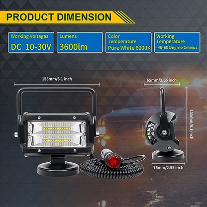 SKYWORLD 2Pcs Portable Magnetic Base Led Work Light Bar, 5 inch 72W Flood Beam, 12V 24V Off Road Driving Lights Fog Lamp for Car Truck 4x4 SUV ATV Tractors Excavator, 6000K White, Led Search Lights - size: 2Pcs 5 Inch 72W Flood