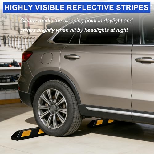 OrangeStar 2-Pack 36" Rubber Parking Curbs | Heavy Duty Vehicle Wheel Stopper, Garage Parking Aid with Yellow Reflective Stripes for Car, Truck, Trailer - size: 36in (2-Pack)