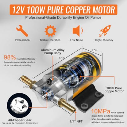 12/24V 100W Electric Oil Change Extractor Pump, Fluid Transfer Pump for Boats, Trucks, Cars, RVs, Lawnmowers | Multi-fluid transfer - color: Orange-B