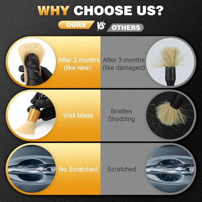 MVEQRRN 10PCS Car Detailing Brush Set,Boars Hair Detail Brush Kit(Gold) | Ultra Soft No Scratch, Car Dust Brush,Car Detailing Brushes Kit, Detail Brushes Car Detailing for Interior Exterior - color: 10pcs detail brush gold