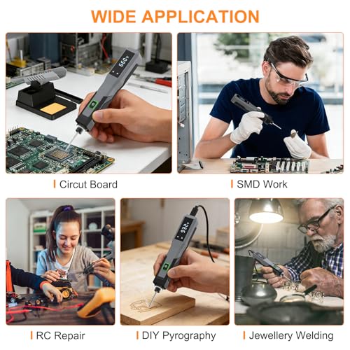 Soldering Iron Kit Cordless 5s Heating 14-in-1 Portable Soldering Iron with LED Display 392-932℉, Auto Sleep, Electric USB Rechargeable Wireless Welding Tool for Precision Repair DIY