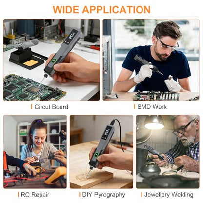 Soldering Iron Kit Cordless 5s Heating 14-in-1 Portable Soldering Iron with LED Display 392-932℉, Auto Sleep, Electric USB Rechargeable Wireless Welding Tool for Precision Repair DIY