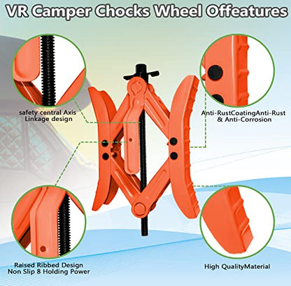 RV Wheel Chock Stabilizers,Camper Heavy Duty Tire Chock Stabilizers,Travel Trailers Wheel Chock Scissor 2 Sets with Ratchet,hex Socket,Gloves (RED) - color: Red