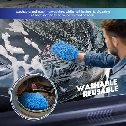 wuyaoyao 2PCS Car Wash Mitt, 10.14"×7.12" Chenille Microfiber Car Wash Mitts, Scratch-Free & Lint-Free, Absorbent Double Sided Clean Glove for Cars Cleaning, Auto Cleaning Supplies (Sky Blue) - color: Sky Blue