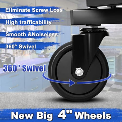 Rolling Stool with Wheels, Adjustable Height Pneumatic Garage Work Mechanic Stool Seat with Backrest, 400 LBS Capacity 360° Swivel Mechanic Crepper Chair with Tool Tray Storage, Blue - color: Carbon Fiber Blue