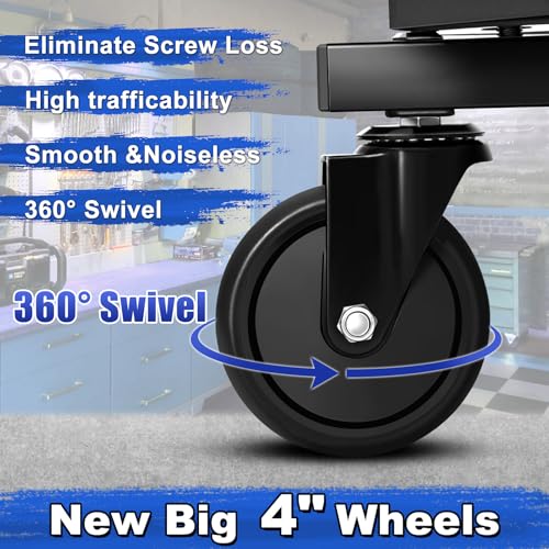 Rolling Stool with Wheels, Adjustable Height Pneumatic Garage Work Mechanic Stool Seat with Backrest, 400 LBS Capacity 360° Swivel Mechanic Crepper Chair with Tool Tray Storage, Blue - color: Carbon Fiber Blue