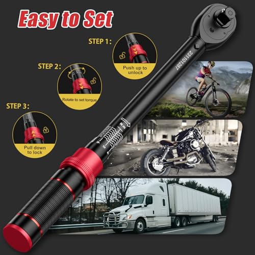 VANPO Torque Wrench Set, 1/4" 3/8" 1/2" Drive, for Bike, Motorcycle, Car | 20-240 In.lb, 5-45 Ft.lb, 10-170 Ft.lb with 3 Adapters,±3% Accuracy, Click Torque Wrenches, 72-Tooth,Dual Scale,Storage Case - size: Set(10-80in.lb,20-240in.lb.5-45ft.lb,10-170ft-l