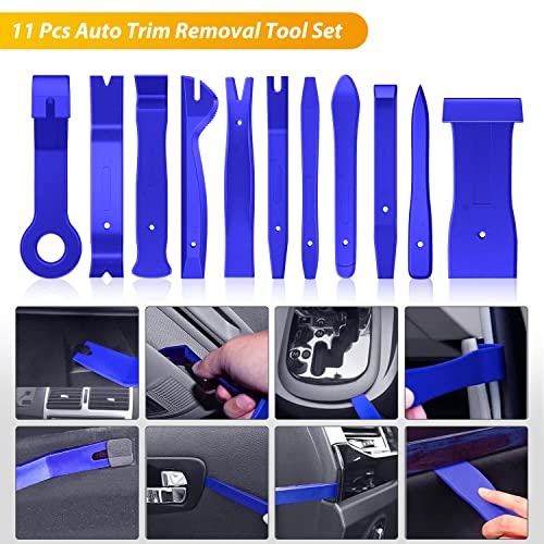GOOACC 200Pcs Trim Removal Tool, Auto Push Pin Bumper Retainer Clip Set Fastener Terminal Remover Tool Adhesive Cable Clips Round Handle Crowbar Removal Kit Car Panel Radio Removal Auto Clip Pliers - color: 200Pcs Clips Removal Kit Blue