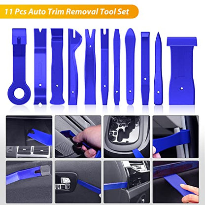 GOOACC 200Pcs Trim Removal Tool, Auto Push Pin Bumper Retainer Clip Set Fastener Terminal Remover Tool Adhesive Cable Clips Round Handle Crowbar Removal Kit Car Panel Radio Removal Auto Clip Pliers - color: 200Pcs Clips Removal Kit Blue