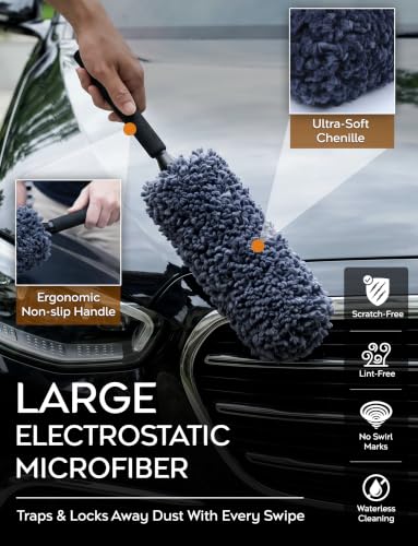 TAKAVU Car Duster Kit, Ultra Soft Microfiber, Lint & Scratch Free | Includes Storage Bag & Unbreakable Handle, Removes Pollen & Dust, Exterior & Interior for SUV & Home - size: Microfiber Soft Feather