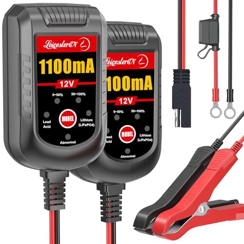 2 Pack Motorcycle Battery Charger 12V, 1.1Amp Trickle Charger and Maintainer - Smart Automatic Float Charger for Cruiser Sport Bike ATV Scooter Dirt Bike Lawn Mower, LiFePO4 Lead Acid AGM Gel - color: 12V 1.1Amp 2-Pack