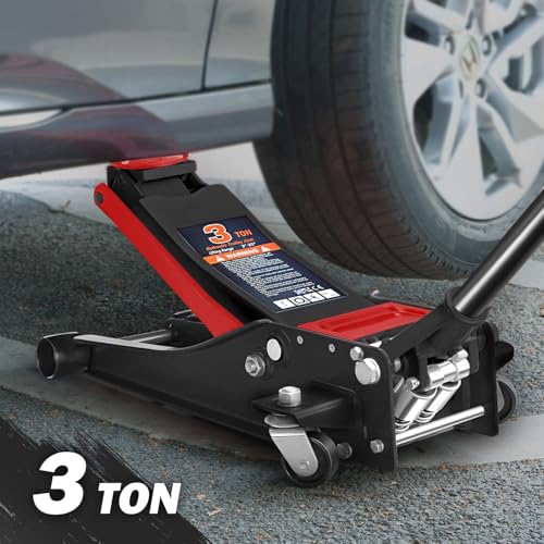 DNA Motoring Floor Jack 3 Ton (6000 lbs) Capacity, Fast Lift Service Jack Low Profile Steel Heavy Duty Hydraulic Car Jack, Lifting Range 3"-20", Black, TOOLS-00475-BK - color: Black, style: 3 ton