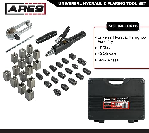 ARES 18010 - Universal Hydraulic Flaring Tool Set - Create 45 Degree Single or Double Flares, ISO and DIN Bubble Flares, Push Connect Flares and GM Fuel Line Flares - size: Universal Hydraulic Flaring Tool