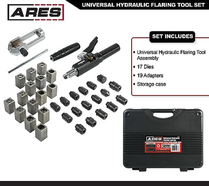 ARES 18010 - Universal Hydraulic Flaring Tool Set - Create 45 Degree Single or Double Flares, ISO and DIN Bubble Flares, Push Connect Flares and GM Fuel Line Flares - size: Universal Hydraulic Flaring Tool