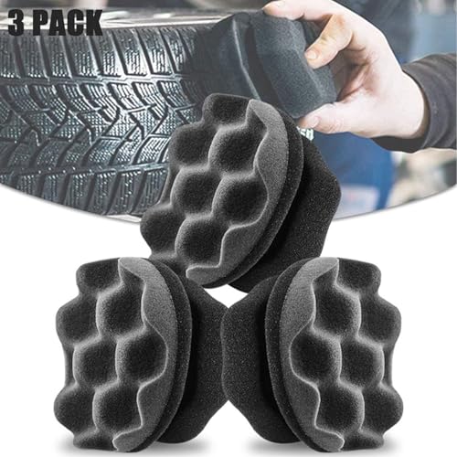 Set of 3 Tire Shine Applicator Pads - Wheel Care, Car Detailing Tools, Microfiber Reduces Abrasion & Washable, for Cars/SUVs/Trucks, Home Garage DIY Tire Care
