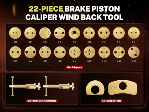 BILITOOLS Brake Caliper Compression Tool, Rear Brake Caliper Wind Back Tool | Heavy Duty Disc Brake Caliper Piston Compressor Tool, 22 Piece for Brake Pad Replacement - color: Black, style: Hand Operation