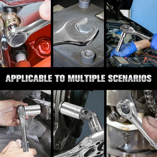 1/2 Inch Drive Metric Socket Set 8-32mm & Combination Wrench Set 8-19mm, 37pcs Mechanic Tool Set for Auto and Bike Repair - color: Silver-37pcs