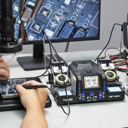 WEP 982D-II 2-In-1 Micro Soldering Kit with Type-210 and 245 Micro Soldering Iron; Automatic Calibration, Adaptive Display Mode, 3 Pre-set Channels, Dynamic LCD Display, Automatic Sleep Mode and More