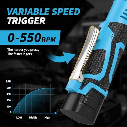 FULLYEA 3/8" Cordless Ratchet Wrench Set, 40 Ft-lbs, 550 RPM, 16.8V Electric Ratchet, Extended Power Ratchet Tool Kit with Variable Speed, 2 * 2.0Ah Battery, 1/4" Adapter & 3" Extension Bar(Blue)
