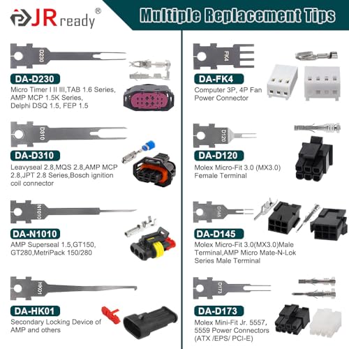 JRready ST5255 Pin Extractor Tool,Terminal Removal Tool Includes 8 Pcs Replacement Tips,Suitable for AMP/Delphi/Molex/Bosch Connector Etc.,Automotive/Computer Repair Terminal Release Tool Kit - size: ST5255 Pin Extractor Tool Kit