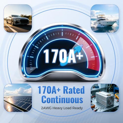 2PCS 2AWG Battery Cables 12 Inch, 30CM 2 Gauge Pure Copper Battery Inverter Wire with 3/8" Ring Terminals & Clamps, 170A Heavy Duty for Car Truck RV Marine Solar