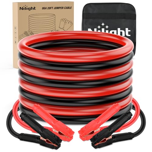 Nilight Jumper Cables for Car Battery 0 Gauge 20 FT Booster Cable Heavy Duty 1000 A CCA with Carrying Bag Jump Start Emergency Kit Pickup Truck RV Vans SUV | Heavy Duty Booster Jump Start Cable with Storage Bag for Jump Starting Dead or Weak Batteries for