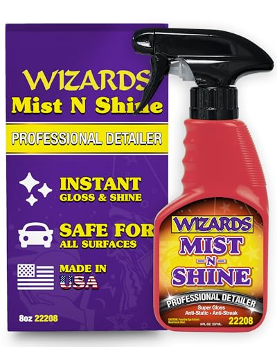 Wizards Mist-N-Shine Professional Car Detailing Spray - Quick Detailer Spray for Cars, Show-Car Gloss, Streak-Free Finish on Paint, Chrome, Glass and Plastic Trim, Wax-Free Formula - 8 oz - size: 8 Fl Oz (Pack of 1)