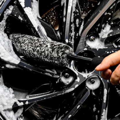 Metal Free Soft Wheel Cleaner Brush, Synthetic Wool Rim Cleaning Brush, Highly Water Absorption, Dense and Durable Tire Brush for Cleaning Wheels, Rims, Spokes, Fenders, Engines… - color: Gray