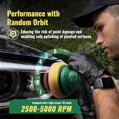 BATOCA S3 Cordless Car Buffer Polisher - 2pcs 2.0Ah 11.1V Lithium-ion Rechargeable Battery Powered Brushless Polisher with 6 Variable Speed, DA Orbital Buffer for Car Detailing, Polishing, Waxing - size: Small