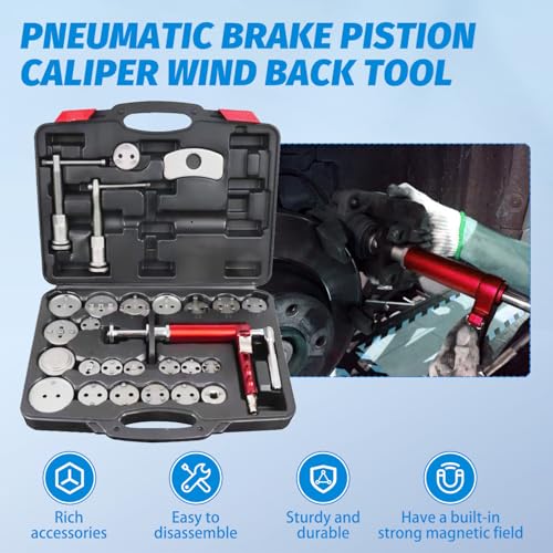 Pneumatic Brake Caliper Compression Tool 28-Piece Heavy Duty Disc Brake Caliper Piston Compressor Rewind Tool Set Wind Back Tool Kit with 23 Adapters for Brake Pad Replacement Reset - size: 28PCS Heavy Duty Caliper Piston Compressor Kit