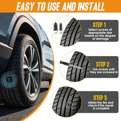 101PCS PCS Tire Repair Rubber Nail, Vacuum Tire Repair Kits Spiral Rubber Nails, Tire Screw Plug Fast Tool Self Service Tire Repair Nail for car, Motorcycle, Truck, Tractor Tire Puncture Repair | tire repair plugs kit for car, motorcycle, truck, tractor N