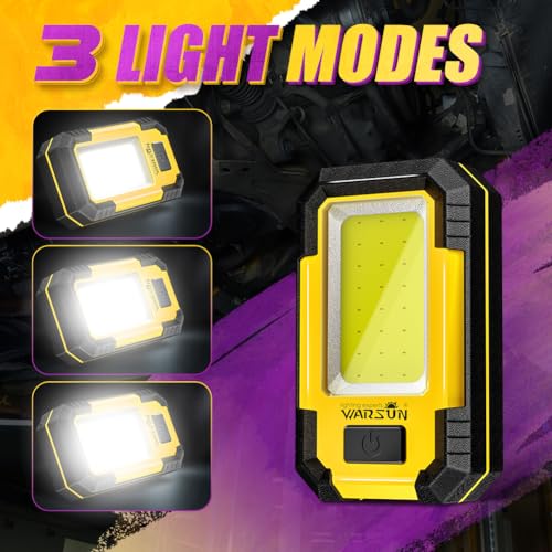 WARSUN 2 PC Portable LED Rechargeable Work Light,Magnetic Base & Hanging Hook, 30W 1200Lumens Super Bright, 5000K, for Car Repairing,Camping,Hiking,Backpacking,Fishing,Hurricane, Yellow - color: Yellow+Yellow