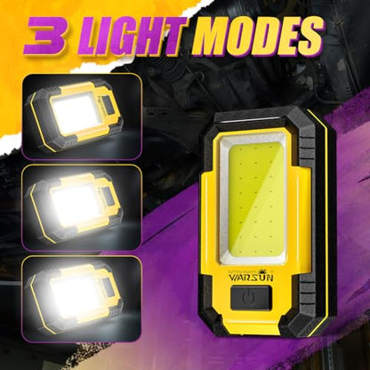 WARSUN 2 PC Portable LED Rechargeable Work Light,Magnetic Base & Hanging Hook, 30W 1200Lumens Super Bright, 5000K, for Car Repairing,Camping,Hiking,Backpacking,Fishing,Hurricane, Yellow - color: Yellow+Yellow