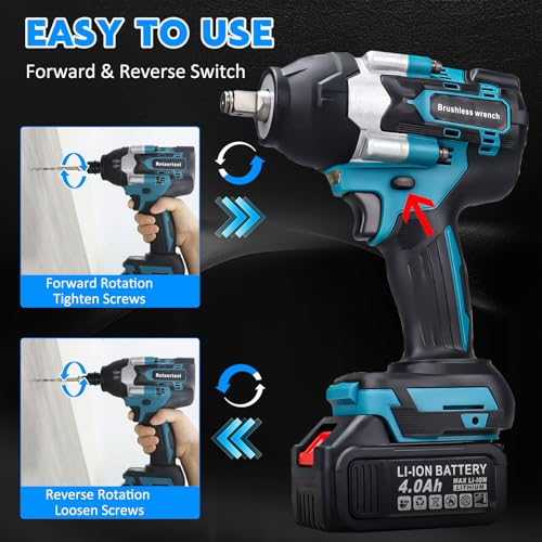 Cordless Impact Wrench 740Ft-lbs (1000N.m) Brushless 1/2" High Torque Electric Impact Gun/Drill with 21V 4.0Ah Battery,6 Sockets, 8 Drill, 6 Screws,Work for Car/Mower/DIY Woodworking