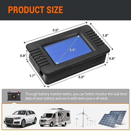 DC Multifunction Battery Monitor Meter, 0-200V 0-100A LCD Display Digital Current Multimeter Voltmeter Ammeter for Cars Rv Solar System