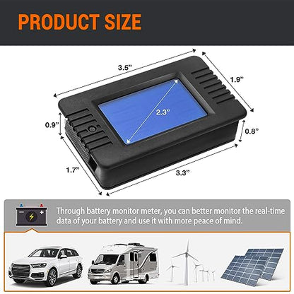 DC Multifunction Battery Monitor Meter, 0-200V 0-100A LCD Display Digital Current Multimeter Voltmeter Ammeter for Cars Rv Solar System