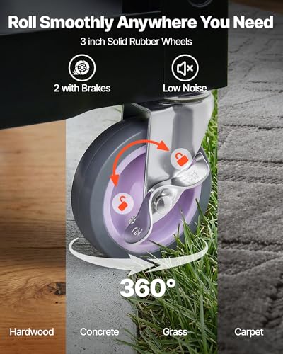 VEVOR Foldable Utility Service Cart, 165LBS 3 Shelf Heavy Duty Plastic Rolling Cart with 360° Swivel Wheels (2 with Brakes), Ergonomic Handle, Portable Garage Tool Cart for Warehouse Office Home - size: 25.62 x15.43 x32.76 inch
