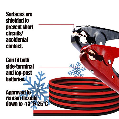Cartman 2 Gauge 16 ft Heavy Duty Jumper Cables with Carry Bag | Dual-Connection Clamps, Heavy-Duty CCA Conductors, Cold-Resistant TPR Jacket - size: 16-Feet (2-Gauge)