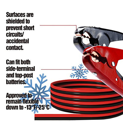 Cartman 2 Gauge 16 ft Heavy Duty Jumper Cables with Carry Bag | Dual-Connection Clamps, Heavy-Duty CCA Conductors, Cold-Resistant TPR Jacket - size: 16-Feet (2-Gauge)