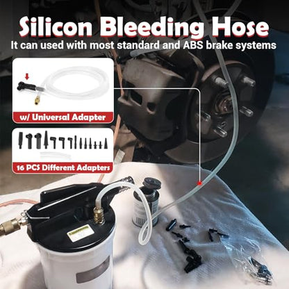 2L Brake Bleeder Vacuum Pump Kit with 1L Refilling Bottle and 2 Silicon Bleed Hoses and 16pcs adapters,One Person Pneumatic Brake Fluid Bleeder Kit Suitable for Most Brake Mast Cylinder - size: 2L+adapters
