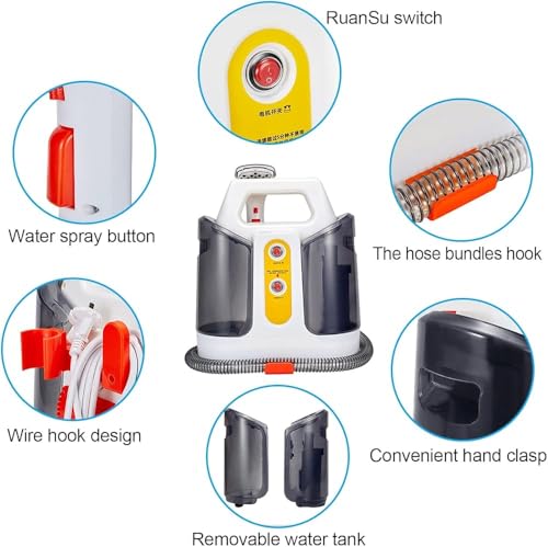 600W Portable Wet/Dry Vacuum Spot Cleaner - Multi-Purpose Carpet Cleaning Machine for Pillows, Curtains, Bed Sheets, Mattresses, Sofas, Cars & Plush Toys (All Fabric Surfaces)