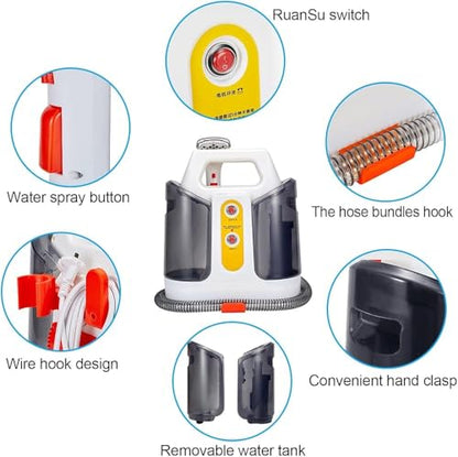 600W Portable Wet/Dry Vacuum Spot Cleaner - Multi-Purpose Carpet Cleaning Machine for Pillows, Curtains, Bed Sheets, Mattresses, Sofas, Cars & Plush Toys (All Fabric Surfaces)