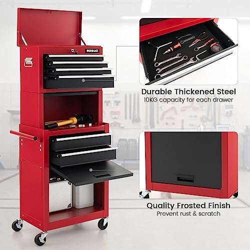 ERGOMASTER Rolling Tool Chest - Removable Top Box Large Bottom Cabinet with Casters and Lock System Tool-Box - Heighten 6-Drawer Red - color: Black&red, size: 6-Drawers